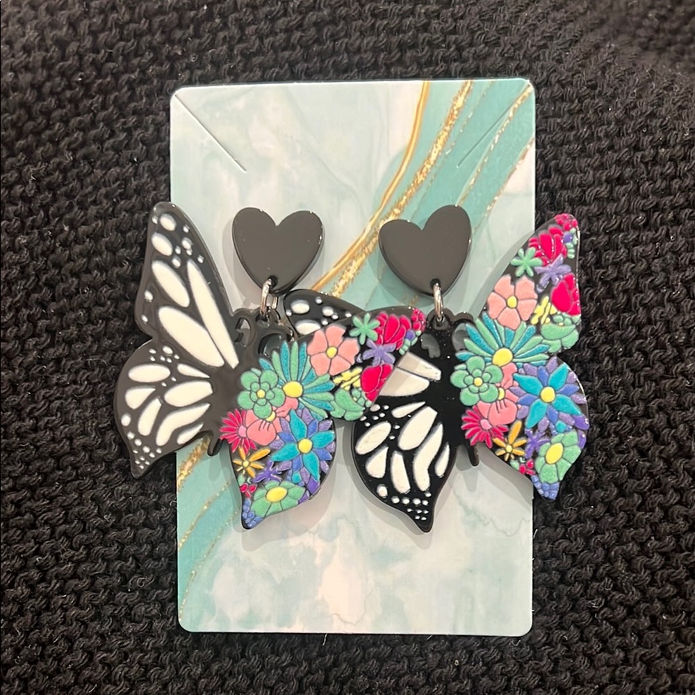 Floral Butterfly Heart Stud Drop Earrings Multicolor‎ Acrylic Statement Jewelry
